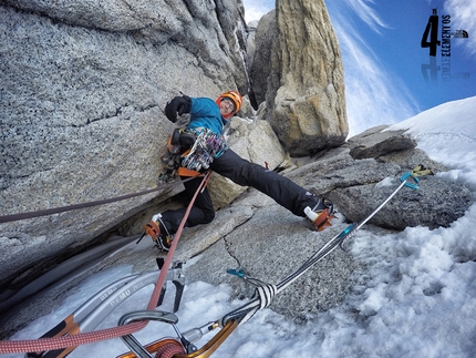 Patagonia, Aguja Guillaumet, Iker Pou, Eneko Pou - Iker Pou and Eneko Pou making the first ascent of ¡Aupa 40! up the East Face of Aguja Guillaumet in Patagonia (5+, M7, 85°, 525m, 4/02/2017)