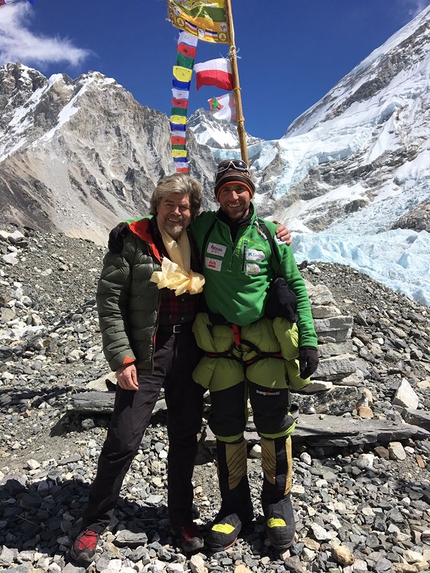 Alex Txikon, Everest - Reinhold Messner and Alex Txikon at Everest Case Camp in early March 2016