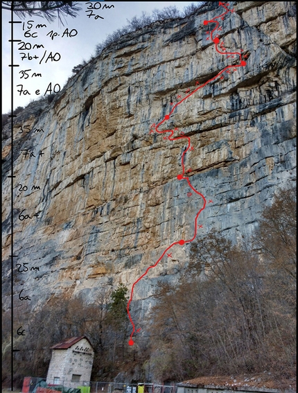 Via Obliquando, Valle del Sarca, Nicola Cont, Alessandro Forti, Martin Giovanazzi, Elio Mazzalai, Simone Navarini - Il tracciato di Via Obliquando, Valle del Sarca (Nicola Cont, Alessandro Forti, Martin Giovanazzi, Elio Mazzalai, Simone Navarini)