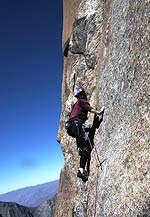 Cruz del Sur, Cordillera Blanca, Paron Valley, La Esfinge 5325m, Mauro Bubu Bole, Silvo Karo, Boris Strmsek - Mauro Bubu Bole climbing Cruz del Sur, La Esfinge, Peru