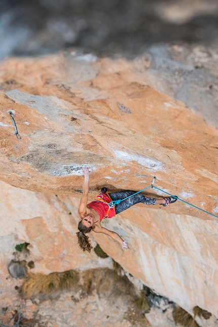 Margo Hayes, la Rambla, Siurana, Spain - Margo Hayes climbing La Rambla at Siurana in Spain