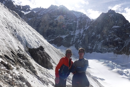 Patagonia, Cerro Penitentes, Tomas Franchini, Silvestro Franchini - Tomas Franchini and Silvestro Franchini below the SE Face of Cerro Penitentes in Patagonia