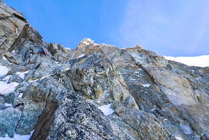 Grandes Jorasses, Mont Blanc, Rolling Stones - Max Bonniot, Leo Billon and Pierre Labbre repeating Rolling Stones up the North Face of Grandes Jorasses, Mont Blanc from 13-05/03/2017