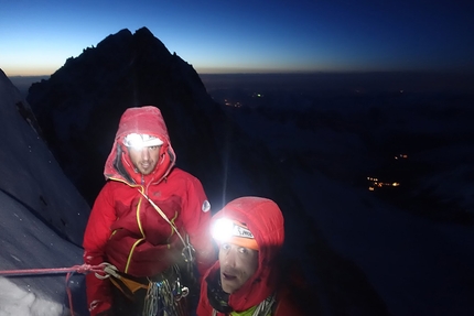 Les Droites, Mont Blanc, Rhem-Vimal - Max Bonniot, Sébastien Ratel and Pierre Sancier climbing the Rhem-Vimal route up the North Face of Les Droites on 15/02/2017