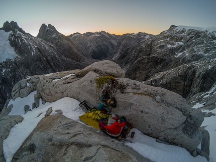 Cerro Mariposa, Patagonia, Luca Schiera, Paolo Marazzi - Bivouac after the first ascent of Produci consuma crepa up the NE Face of Cerro Mariposa 