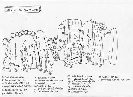 Lula, Monte Albo, Sardegna - La falesia e le vie d'arrampicata di Coa ‘e Littu a Lula in Sardegna