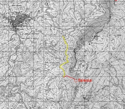 Lula, Monte Albo, Sardegna - La mappa d'accesso alla falesia di Coa ‘e Littu a Lula in Sardegna