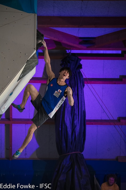 Bouldering World Cup 2017, Meiringen - Kokoro Fujii competing in the first stage of the Bouldering World Cup 2017 at Meiringen