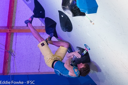 Bouldering World Cup 2017, Meiringen - Aleksei Rubtsov competing in the first stage of the Bouldering World Cup 2017 at Meiringen