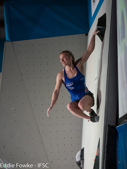 Bouldering World Cup 2017, Meiringen - Shauna Coxsey competing in the first stage of the Bouldering World Cup 2017 at Meiringen