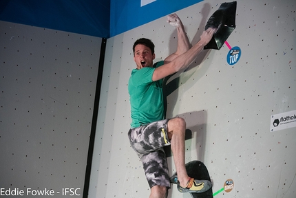 Bouldering World Cup 2017, Meiringen - Jernej Kruder competing in the first stage of the Bouldering World Cup 2017 at Meiringen