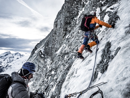 Matterhorn, Schweizernase, Alexander Huber, Dani Arnold, Thomas Senf - Dani Arnold and Alexander Huber during the first ascent of Schweizernase on the North Face of the Matterhorn