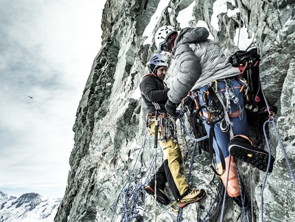 Matterhorn, Schweizernase, Alexander Huber, Dani Arnold, Thomas Senf - Alexander Huber and Dani Arnold during the first ascent of Schweizernase on the North Face of the Matterhorn