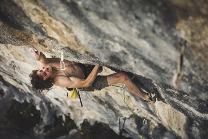 Adam Ondra, Queen line, Laghel, Arco - Adam Ondra making the first ascent of Queen line 9b at the crag Laghel at Arco, Italy
