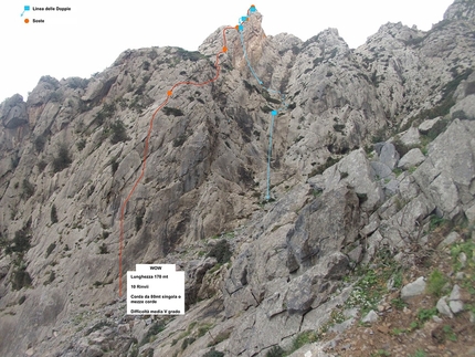 Sardegna arrampicata - Relazione della via d'arrampicata Wow, aperta da Davide Lagomarsino e Alviero Garau nel Canyon di San Nicolò, Buggerru, Sardegna