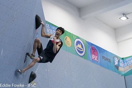 Bouldering World Cup 2017 - Jongwon Chon competing in the second stage of the Bouldering World Cup 2017 at Chongqing in China