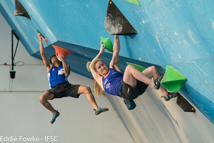 Bouldering World Cup 2017 - Shauna Coxsey climbing in the second stage of the Bouldering World Cup 2017 at Chongqing in China