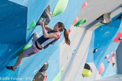 Bouldering World Cup 2017 - Stasa Gejo competing in the final round of the second stage of the Bouldering World Cup 2017 at Chongqing in China