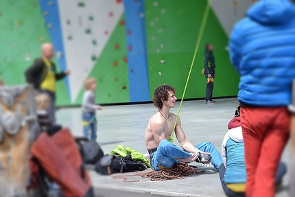 Campitello di Fassa, IFSC Climbing European Championships - Adam Ondra attempting an 8c at the ADEL climbing wall at Campitello di Fassa, Italy 