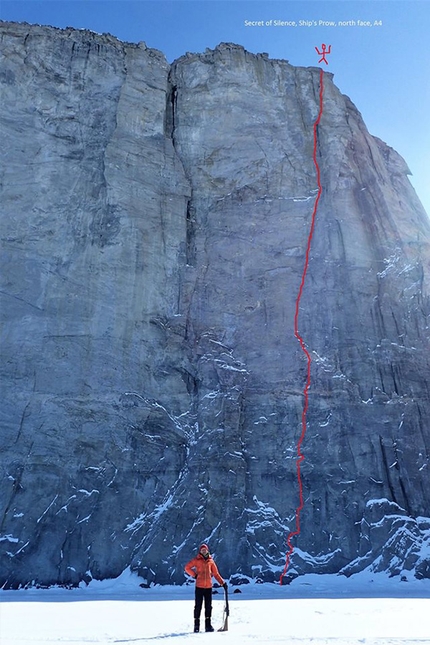 Marek Raganowicz, Isola di Baffin, The Ship's Prow - The Secret of Silence, parete nord di The Ship's Prow, Isola di Baffin (Marek Raganowicz 16,18, 20, 22.04 - 01.05.2017.)