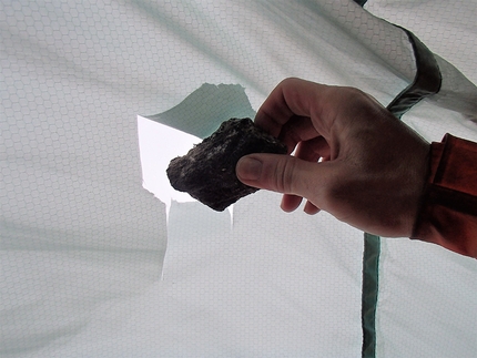 Marek Raganowicz, Baffin Island - Falling rocks landed in my portaledge and tent.