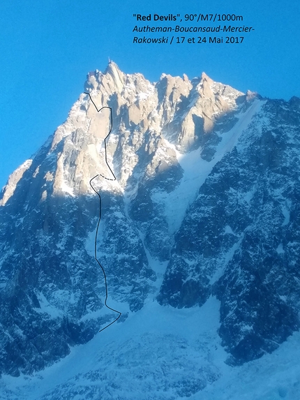 Red Devils, Aiguille du Midi, Mont Blanc, Jeff Mercier - Red Devils up the NW Face of Aiguille du Midi, Mont Blanc (Jeff Mercier, David Autheman, Lucien Boucansaud, Gérémy Rakowski)