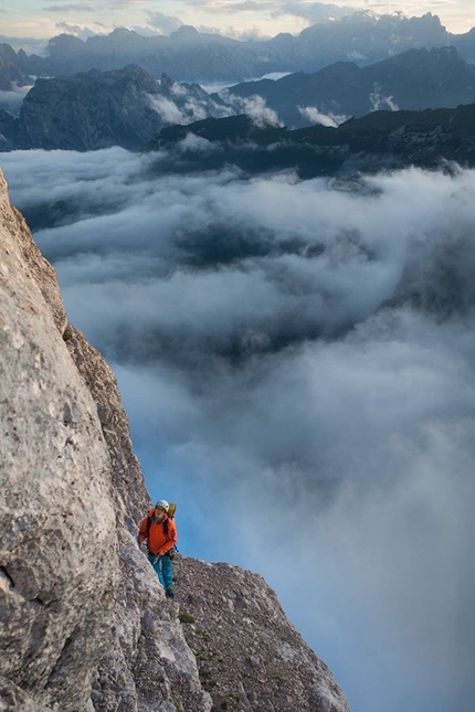 Ricordi nebbiosi, Cima della Busazza, Civetta, Dolomiti - Durante la prima salita di Ricordi nebbiosi, Cima della Busazza, Dolomiti (Giorgio Travaglia, Martin Dejori, Titus Prinoth, Alex Walpoth 02-03/08/2016)