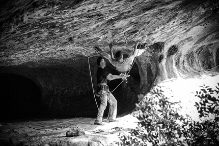 Mauro Dell'Antonia, Lumignano - Mauro Dell'Antonia climbing his Rivoluzione 9a at Lumignano