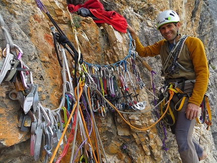 Cima Scotoni, Fanis, Dolomites, Nicola Tondini, Non abbiate paura... di sognare - Nicola Tondini in 2012 making the first ascent of 'Non abbiate paura... di sognare', Cima Scotoni, Dolomites