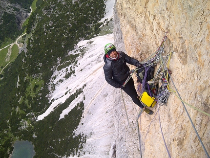 Cima Scotoni, Fanis, Dolomites, Nicola Tondini, Non abbiate paura... di sognare - In 2014 during the first ascent of 'Non abbiate paura... di sognare', Cima Scotoni, Dolomites