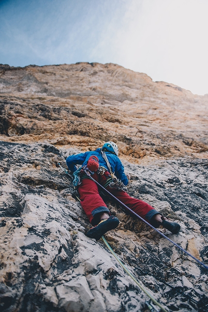 Cima Scotoni, Fanis, Dolomites, Nicola Tondini, Non abbiate paura... di sognare - Nicola Tondini making the first ascent of 'Non abbiate paura... di sognare', Cima Scotoni, Dolomites