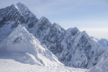 Mount Huntington, Alaska, South Ridge, Clint Helander, Jess Roskelley - The immense South Ridge of Mount Huntington (3731m) in Alaska, climbed by Clint Helander and Jess Roskelley via their new route 'Gauntlet Ridge' from 18 - 25 April 2017