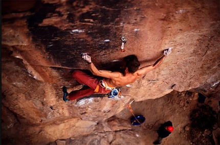 Pirmin Bertle, climbing, Chile, Ruta de Cobre - Pirmin Bertle climbing his 'Ruta de Cobre' 9a at Socaire in the Atacama in Chile