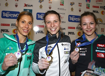 European Climbing Championships, Campitello di Fassa - Female podium of the European Lead Championship at Campitello di Fassa: 2. Mina Markovic 1. Anak Verhoeven 3. Jessica Pilz