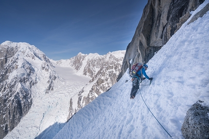 Mount Huntington, Alaska, Clint Helander, Jess Roskelley - Jess Roskelley and Clint Helander making the first ascent of the South Ridge of Mount Huntington, Alaska