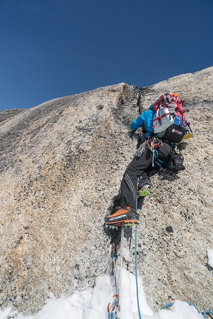 Mount Huntington, Alaska, Clint Helander, Jess Roskelley - Jess Roskelley and Clint Helander making the first ascent of the South Ridge of Mount Huntington, Alaska