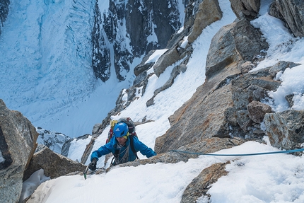 Mount Huntington, Alaska, Clint Helander, Jess Roskelley - Jess Roskelley and Clint Helander making the first ascent of the South Ridge of Mount Huntington, Alaska