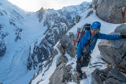 Mount Huntington, Alaska, Clint Helander, Jess Roskelley - Jess Roskelley making the first ascent of the South Ridge of Mount Huntington, Alaska, 2017