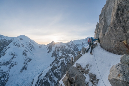 Mount Huntington, Alaska, Clint Helander, Jess Roskelley - Jess Roskelley and Clint Helander making the first ascent of the South Ridge of Mount Huntington, Alaska