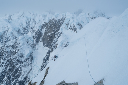 Mount Huntington, Alaska, Clint Helander, Jess Roskelley - Jess Roskelley and Clint Helander making the first ascent of the South Ridge of Mount Huntington, Alaska