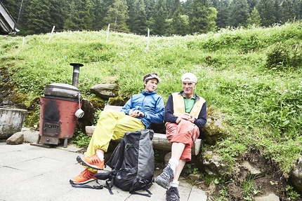 Michael Wohlleben, Parzival, Westliche Dreifaltigkeit, Alpsteingebirge - Michael Wohlleben and Markus Hutter after the first free ascent of 'Parzival' (8b, 150m), Westliche Dreifaltigkeit, Alpsteingebirge