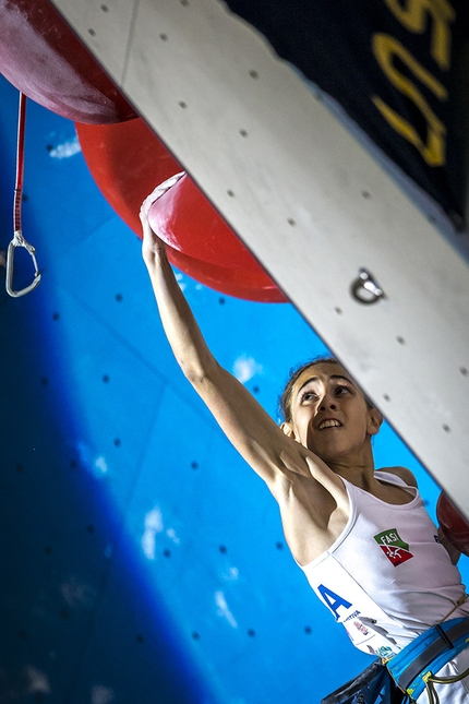 Campitello di Fassa, European Climbing Championships 2017, Ralf Brunel - Laura Rogora competing in the final of the European Lead Climbing Championship 2017 at Campitello, Italy