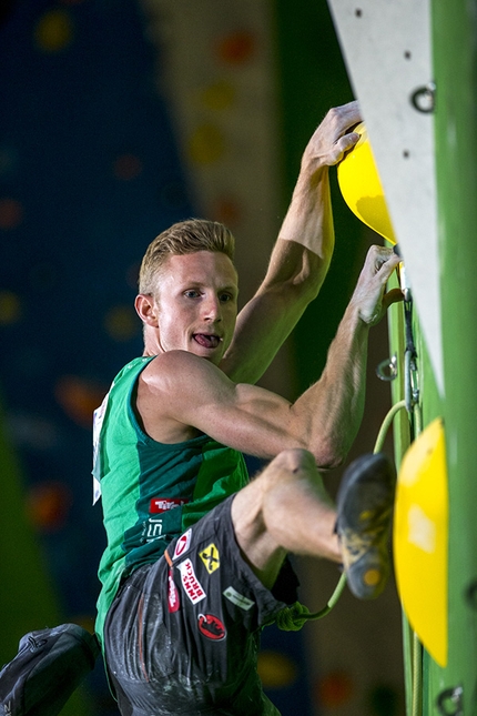 Campitello di Fassa, European Climbing Championships 2017, Ralf Brunel - Jakob Schubert competing in the final of the European Lead Climbing Championship 2017 at Campitello, Italy