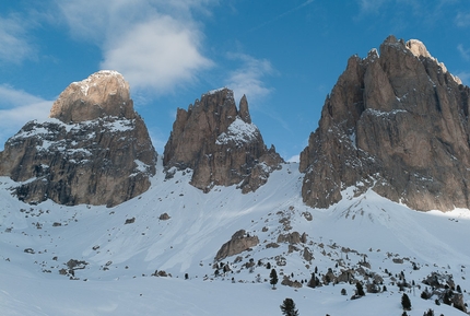 Sassolungo, Dolomiti - Il Sassolungo, Dolomiti: Punta Grohmann, Punta delle Cinque Dita e Spallone del Sassolungo