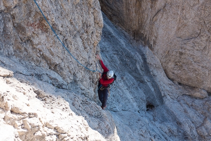 Sassolungo, Dolomiti - Salendo la via Dimai alla Punta Grohmann, Sassolungo, Dolomiti