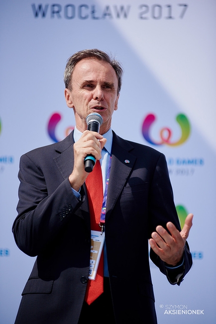 World Games 2017, Wroclaw - IFSC president Marco Scolaris at the World Games 2017 at Wroclaw