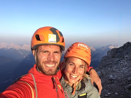 Federica Mingolla, Chimera verticale, Civetta, Dolomites - Federica Mingolla and Francesco Rigon after their ascent of Chimera verticale, Dolomites