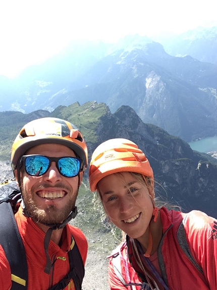 Federica Mingolla, Chimera verticale, Civetta, Dolomites - Francesco Rigon and Federica Mingolla during their ascent of Chimera verticale, Dolomites