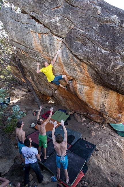 Jakob Schubert, Rocklands - Jakob Schubert climbing Out of Balance 8A at Rocklands