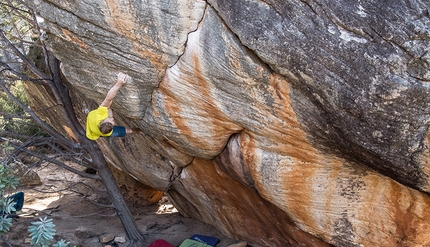 Jakob Schubert, Rocklands - Jakob Schubert climbing Out of Balance 8A at Rocklands